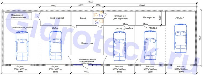 Типовой проект гаража для грузовых автомобилей